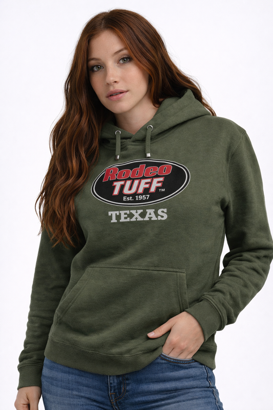 Rodeo Tuff Bold Texas Hoodie - Army Green