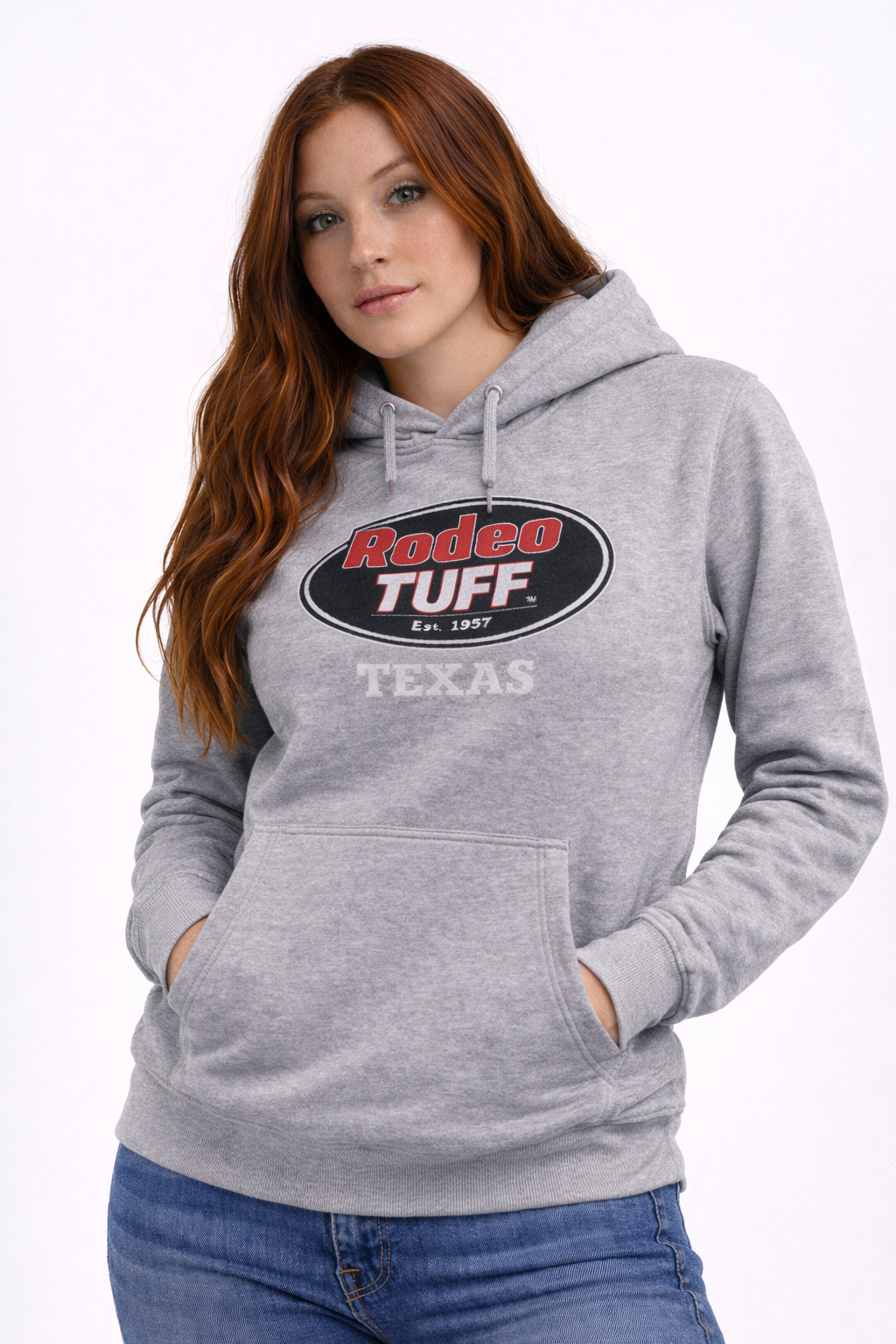 Rodeo Tuff Bold Texas Hoodie - Heather Grey