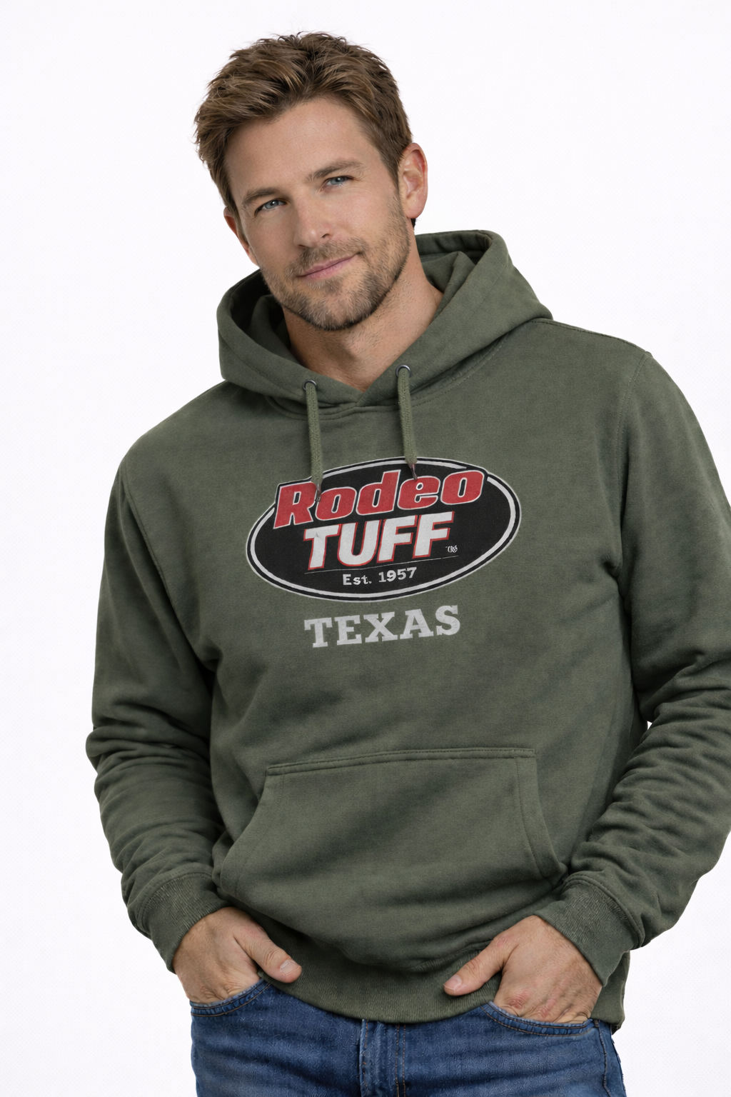 Rodeo Tuff Bold Texas Hoodie - Army Green