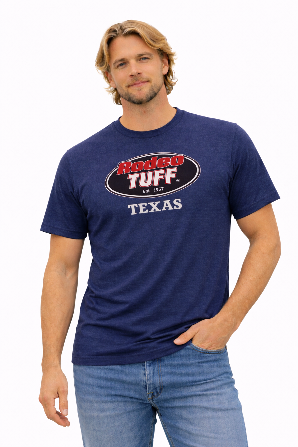 Rodeo Tuff Bold Texas T-Shirt - Navy Blue Triblend
